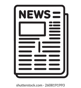 Simple black and white newspaper icon with bold news title ideal for media apps websites and print design