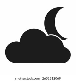 Simples ícone de céu noturno preto e branco com lua e nuvem
