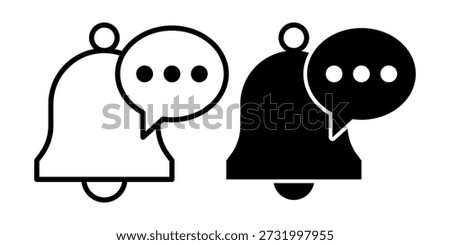Simple black and white notification bell icons with speech bubbles
