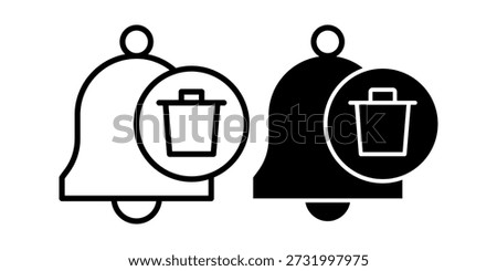 Simple black and white notification bell icons with trash can symbol inside