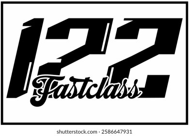 Simple black and white number 172 vector, FAST CLASS text, racing design.