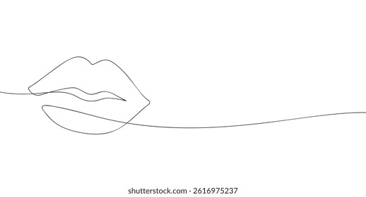 Simple black and white one line drawing of human lips, representing beauty, sensuality, or minimalistic design.
