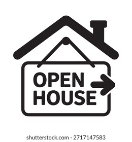 Simple black and white open house sign with a house silhouette