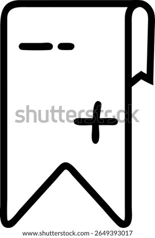 A simple black and white outline of a bookmark with a plus and minus sign, useful for marking pages.