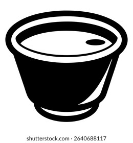 A simple black and white outline of a bowl with liquid is drawn.