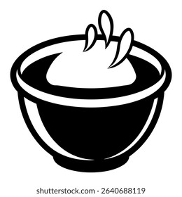 A simple black and white outline of a bowl with liquid is drawn.
