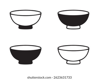 Simple Black and White Outline Bowls for Food Illustration