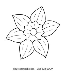 Simple black and white outline of a daffodil flower