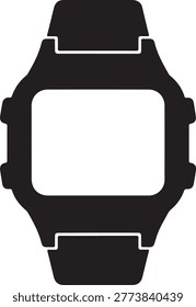 Simple black and white outline of a digital watch strap with empty screen, perfect for tech or clock design projects.