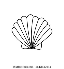 Simple black and white outline drawing of seashell