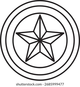 Un simple dibujo en blanco y negro del emblemático escudo del Capitán América, con una estrella dentro de círculos concéntricos.
