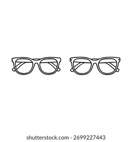 Um simples desenho de contorno preto e branco de dois pares de óculos.
