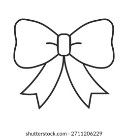 Simple black and white outline drawing of a classic decorative bow, perfect for gift wrapping or celebration design element