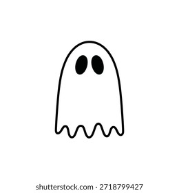 Simple dibujo de contorno en blanco y negro de una forma clásica de fantasma de dibujos animados