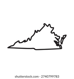 Simple black and white outline drawing of the state of virginia