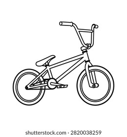 Simple black and white outline drawing of a BMX stunt bicycle.