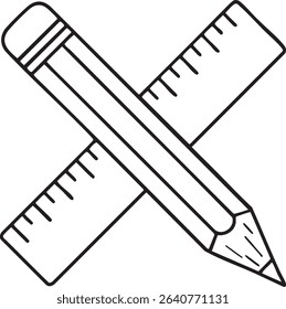 A simple black and white outline icon of a pencil crossed with a ruler.