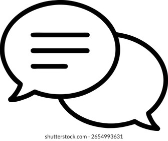 Ícone de Contorno Simples em Preto e Branco de Dois Balões de Fala Sobrepostos para Conceitos de Comunicação, Conversa e Diálogo.