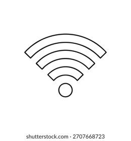 Icono de contorno blanco y negro simple que representa una conexión inalámbrica a Internet o señal WiFi.