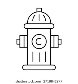 Icono de contorno blanco y negro simple de una boca de incendios sobre fondo blanco