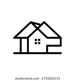 Ein einfaches schwarz-weißes Umrisssymbol eines modernen Hauses mit minimalistischem Design und klaren Linien