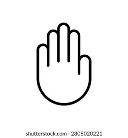 A simple black and white outline icon of an open human hand, representing a stop gesture or greeting.
