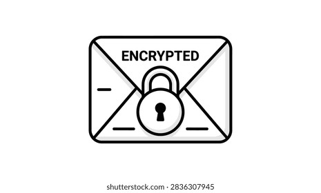A simple black and white outline icon depicting a sealed envelope with the word Encrypted and a padlock symbol in the center