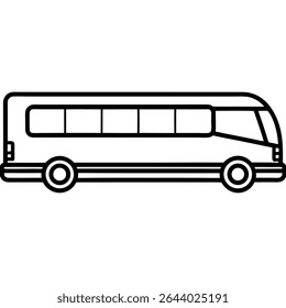 A simple black and white outline illustration features a passenger bus, ideal for representing transportation and travel. 