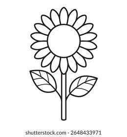Simple Black and White Outline Illustration of a Sunflower