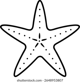 Simple black and white outline illustration of a starfish showing details in design