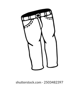 A simple black and white outline of a pair of jeans with visible pockets and belt loops.