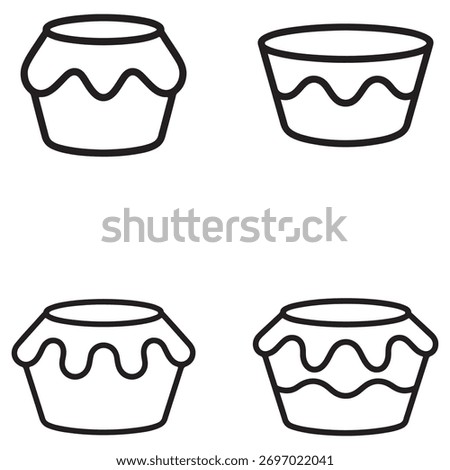 A simple black and white outline of a pudding cup, presented in a clean silhouette style.