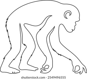 Simple black and white outline representation of a primate walking in a quadrupedal stance showcasing minimalistic design and clear contours.