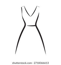 Simple black and white outline of a stylish v neck dress design