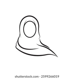 Simple black and white outline of a woman wearing a hijab icon