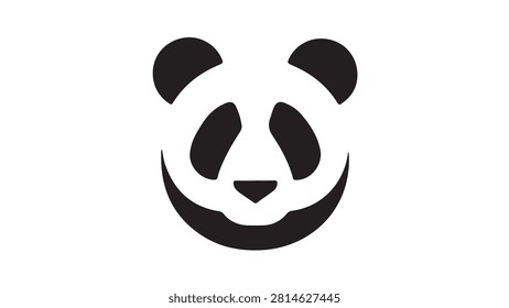 Simple black and white panda face icon, ideal for logo, branding, and creative projects showcasing wildlife and nature themes.