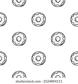 Simple black and white pattern with donuts. Vector background with food. Design of cafes, restaurants, menus. Design for wrapping paper