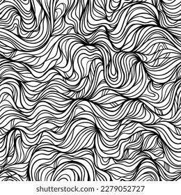 Simple black and white pattern in doodle style. Fancy twisted curls. Vector illustration.