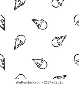 Padrão simples preto e branco com sorvete. Fundo vetorial com alimento. Design de cafés, restaurantes, menus. Design para papel de embrulho