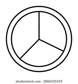 Simple black and white peace sign symbol icon on white background