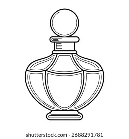 Ilustración simple de la botella de perfume en blanco y negro para colorear páginas y decoración