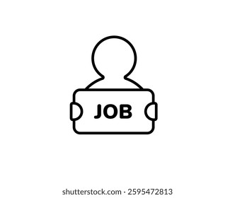 Simple black and white person icon with a job badge, emphasizing a professional role.