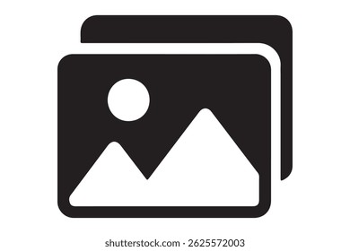 Simple black and white photo gallery icon vector graphic.