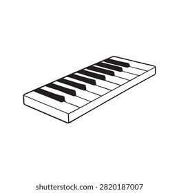 Simple black and white piano keyboard illustration isolated transparent background