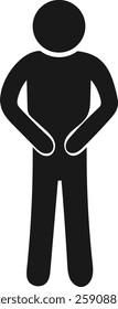 Simple black and white pictogram of a person with stomach ache.