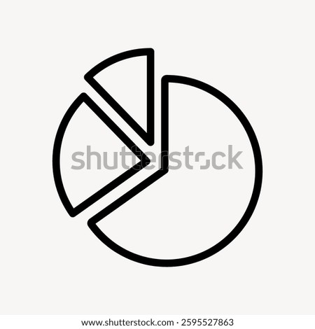 Simple black and white pie chart icon with three segments. Minimalist pie chart design. Pie chart illustration for data, statistics, and analytics concepts. Minimal illustration vector.