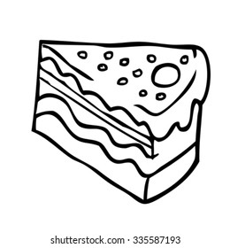 simple black and white piece of cake cartoon