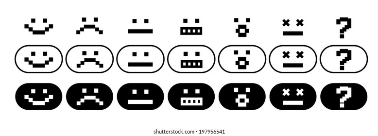 Simple black and white pixel smiles set 