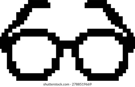 A simple black and white pixelated representation of a pair of eyeglasses in a retro 8-bit graphic style.