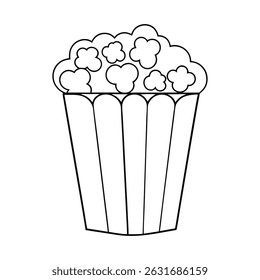 Simple black and white popcorn in a container illustration.